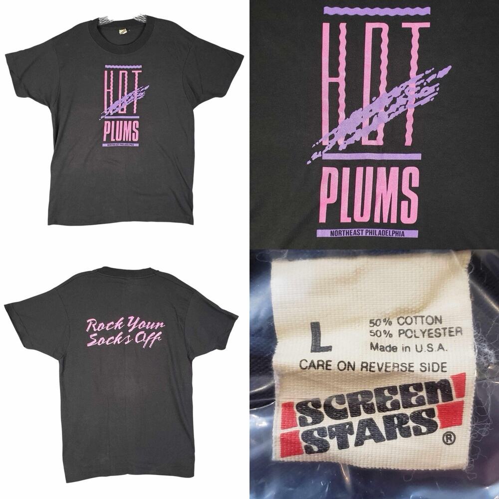 Vintage Screen Star T-Shirt Tee Size Large L Single Stitch SS Black Hot Plums